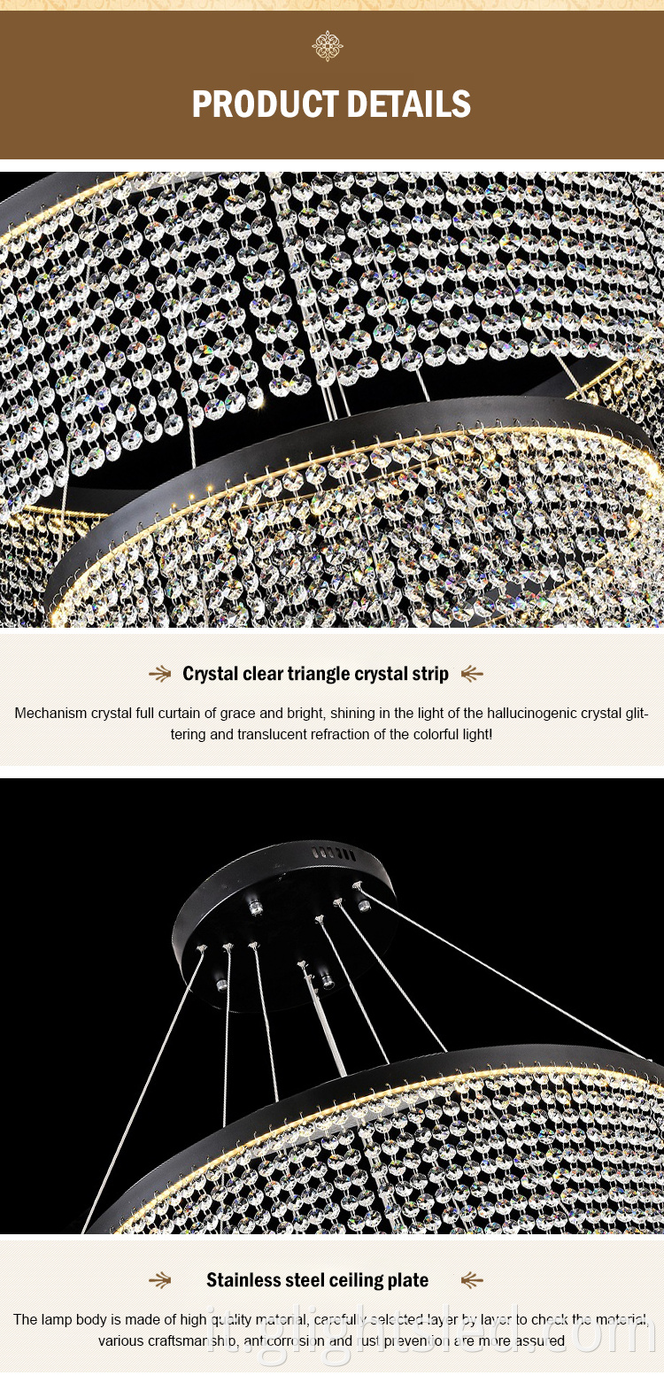 Decorazione della casa all'ingrosso Lampadario moderno di cristallo di lusso personalizzato 24w 36w 50w moderno di illuminazione del pendente